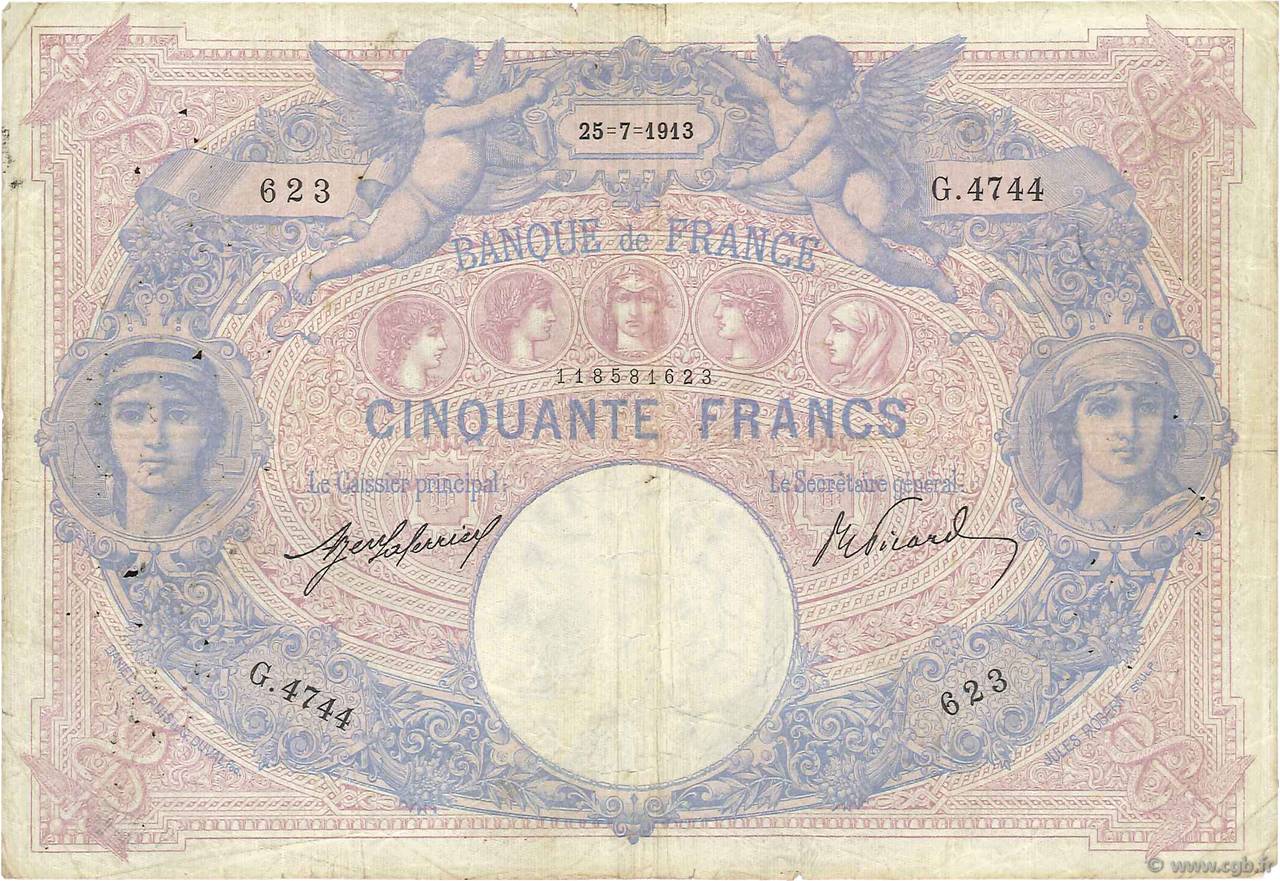 50 Francs BLEU ET ROSE FRANCE  1913 F.14.26 G
