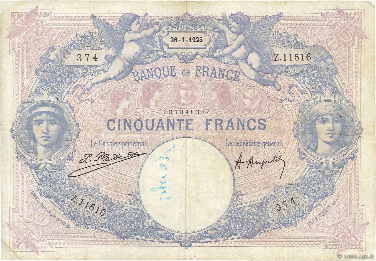 50 Francs BLEU ET ROSE FRANKREICH  1925 F.14.38 S