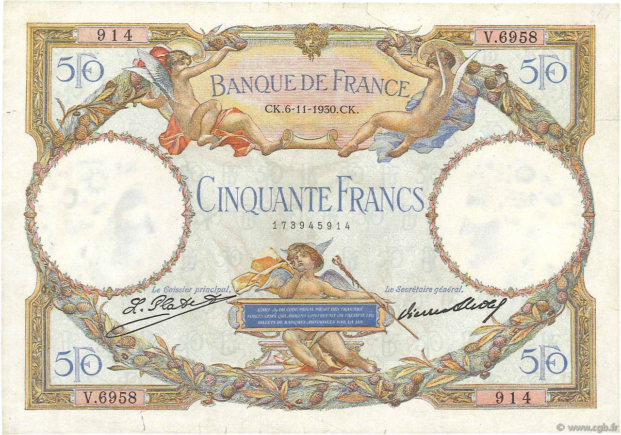 50 Francs LUC OLIVIER MERSON type modifié FRANCIA  1930 F.16.01 BC+