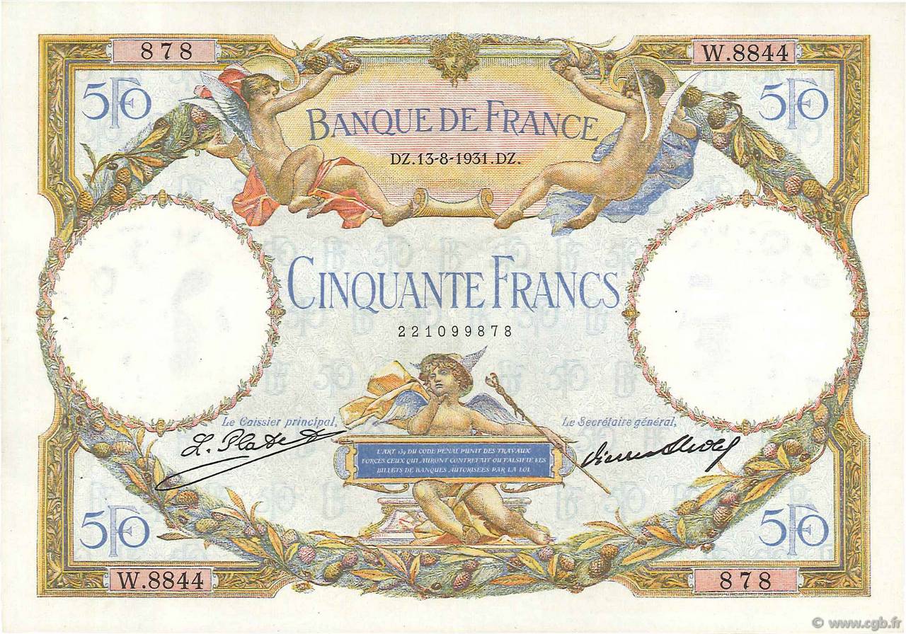 50 Francs LUC OLIVIER MERSON type modifié FRANCIA  1931 F.16.02 EBC
