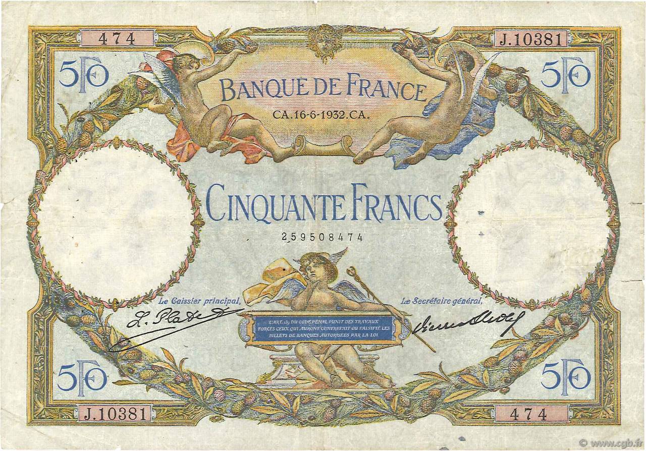 50 Francs LUC OLIVIER MERSON type modifié FRANCIA  1932 F.16.03 MB