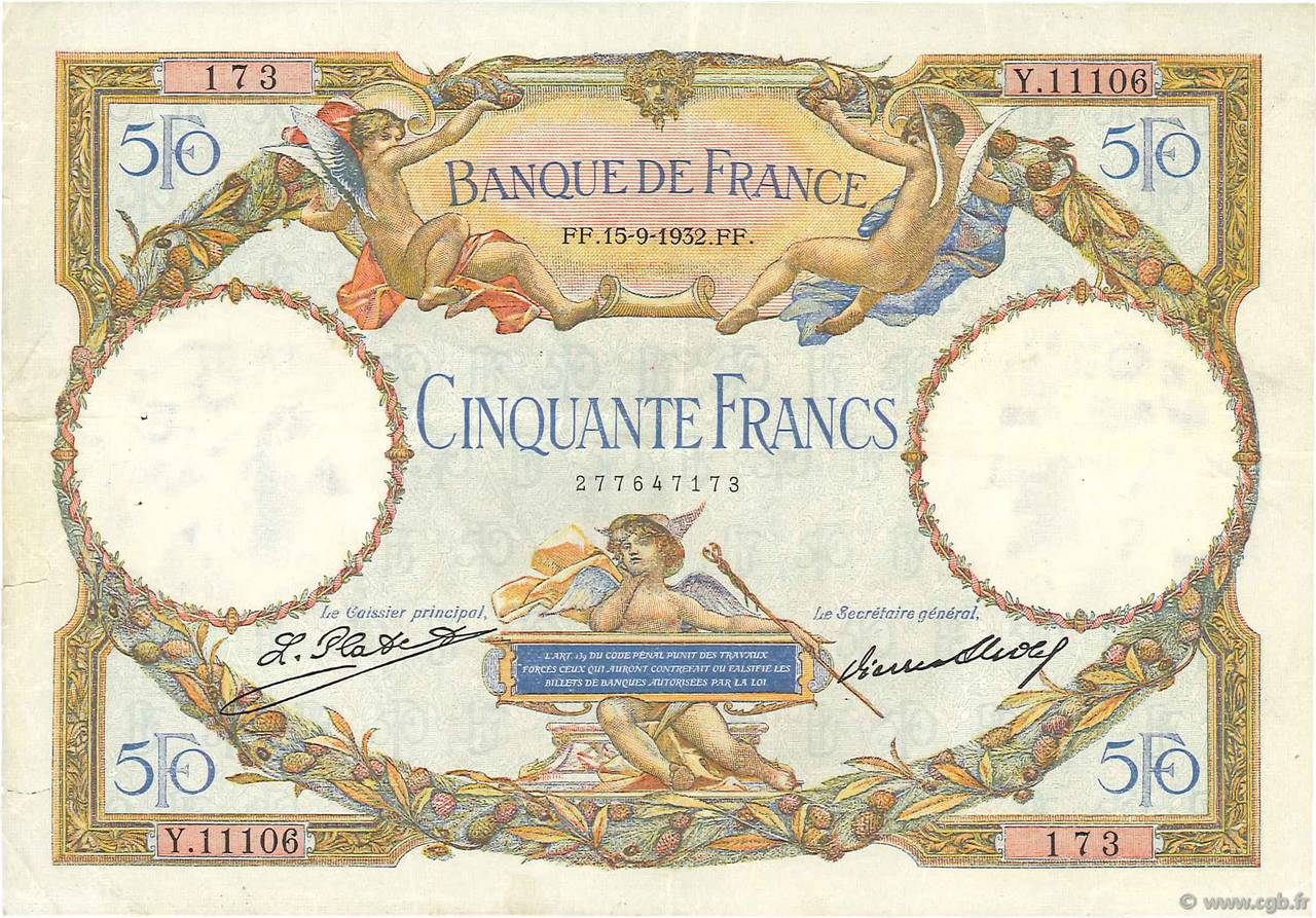 50 Francs LUC OLIVIER MERSON type modifié FRANCIA  1932 F.16.03 BB