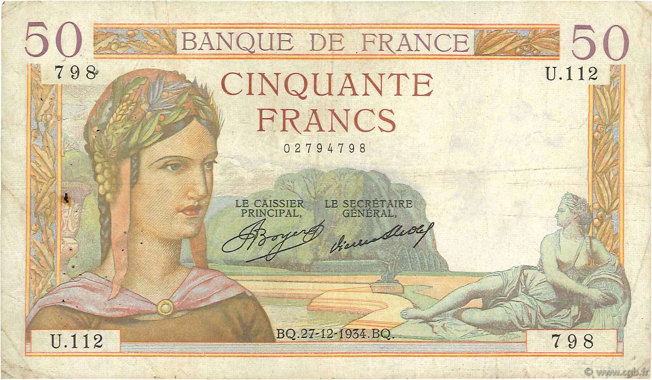 50 Francs CÉRÈS FRANCE  1934 F.17.02 F