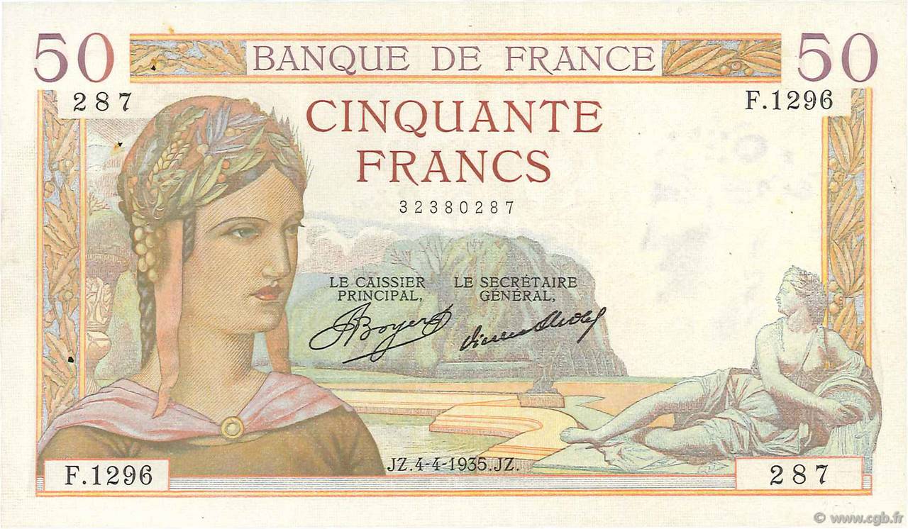 50 Francs CÉRÈS FRANCE  1935 F.17.07 VF