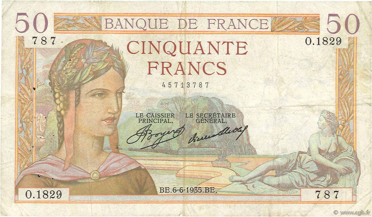 50 Francs CÉRÈS FRANCIA  1935 F.17.10 BC
