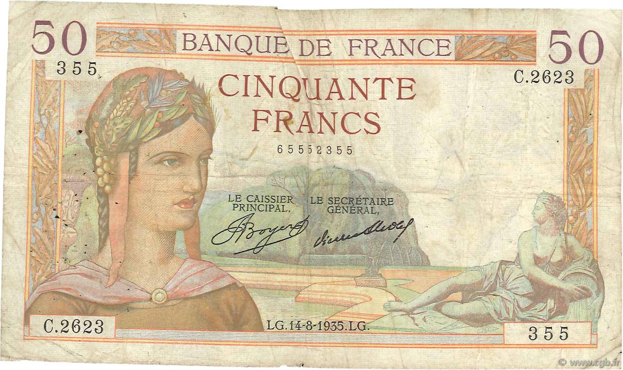 50 Francs CÉRÈS FRANKREICH  1935 F.17.14 SGE