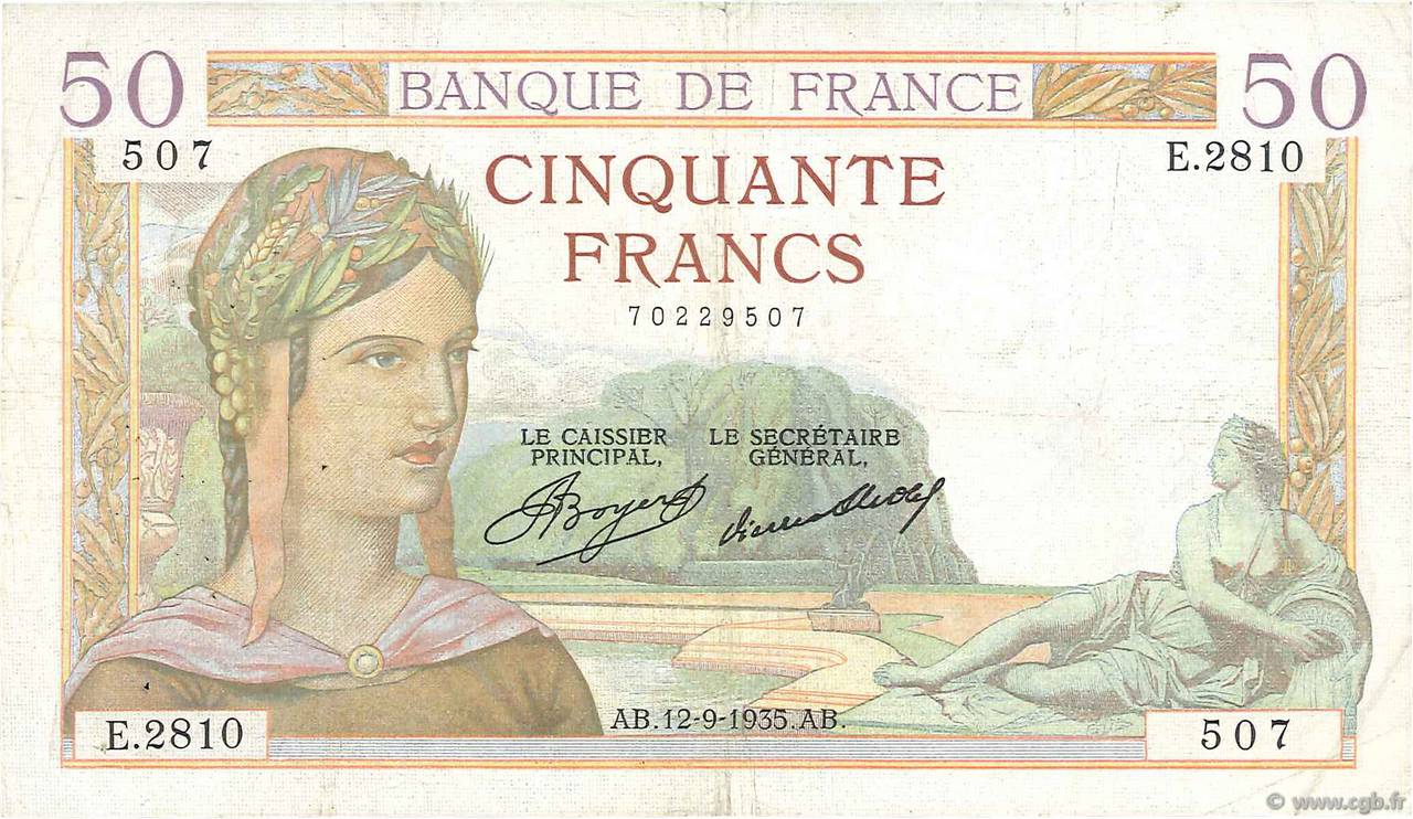 50 Francs CÉRÈS FRANKREICH  1935 F.17.16 SGE