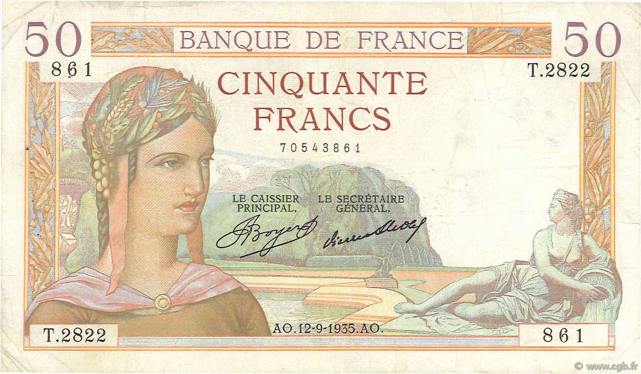 50 Francs CÉRÈS FRANCIA  1935 F.17.16 BC