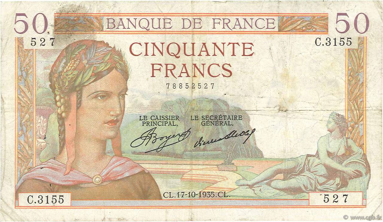 50 Francs CÉRÈS FRANCIA  1935 F.17.18 MB