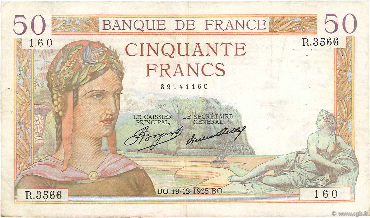 50 Francs CÉRÈS FRANKREICH  1935 F.17.21 S