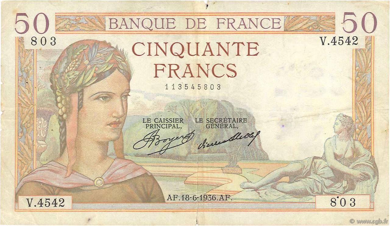 50 Francs CÉRÈS FRANCE  1936 F.17.27 F