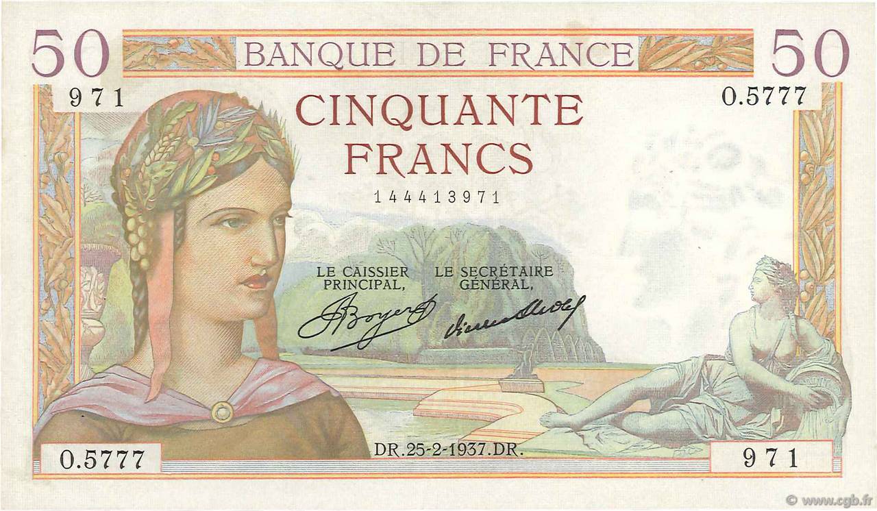 50 Francs CÉRÈS FRANCE  1937 F.17.35 pr.SUP