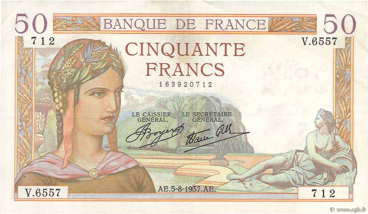 50 Francs CÉRÈS modifié FRANCIA  1937 F.18.01 MBC+