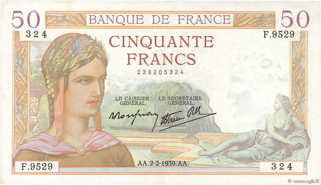 50 Francs CÉRÈS modifié FRANCE  1939 F.18.21 XF-