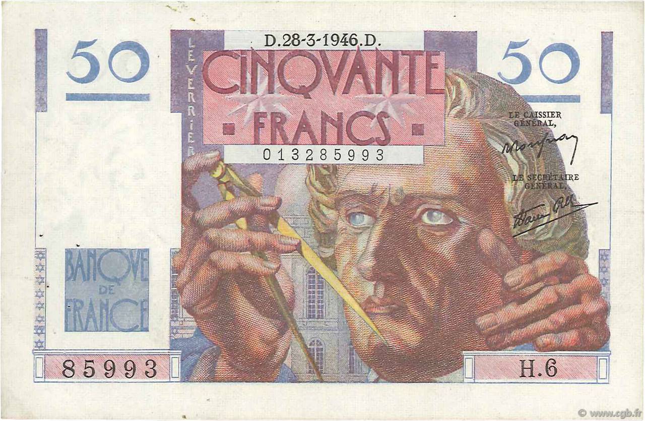 50 Francs LE VERRIER FRANCIA  1946 F.20.02 q.SPL