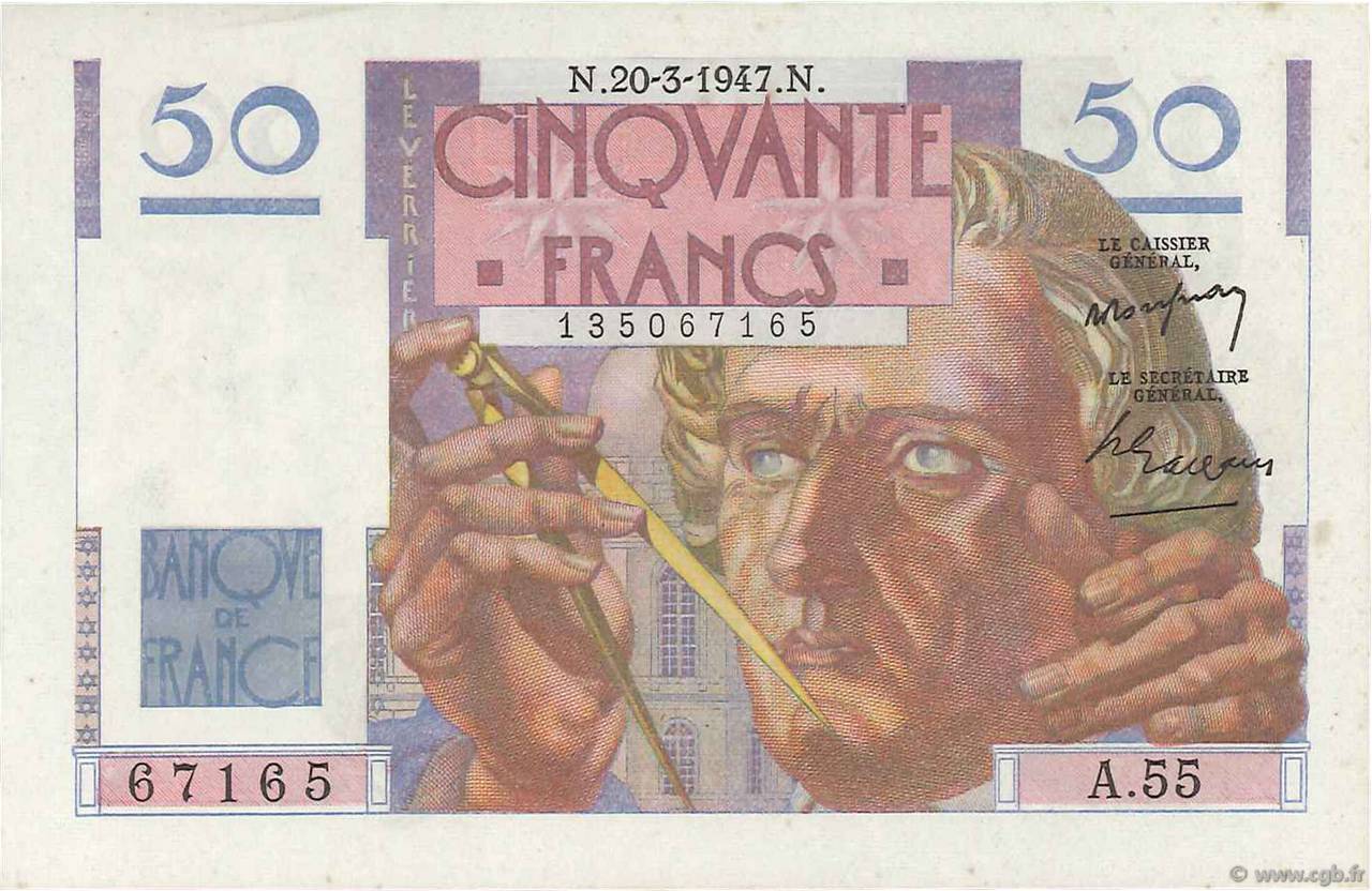 50 Francs LE VERRIER FRANCE  1947 F.20.07 SPL+