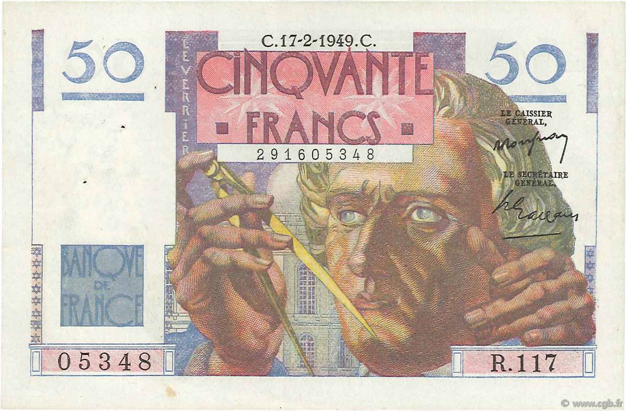 50 Francs LE VERRIER FRANKREICH  1949 F.20.11 SS