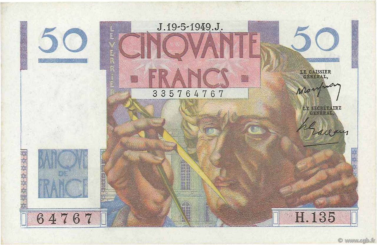 50 Francs LE VERRIER FRANCIA  1949 F.20.12 SC