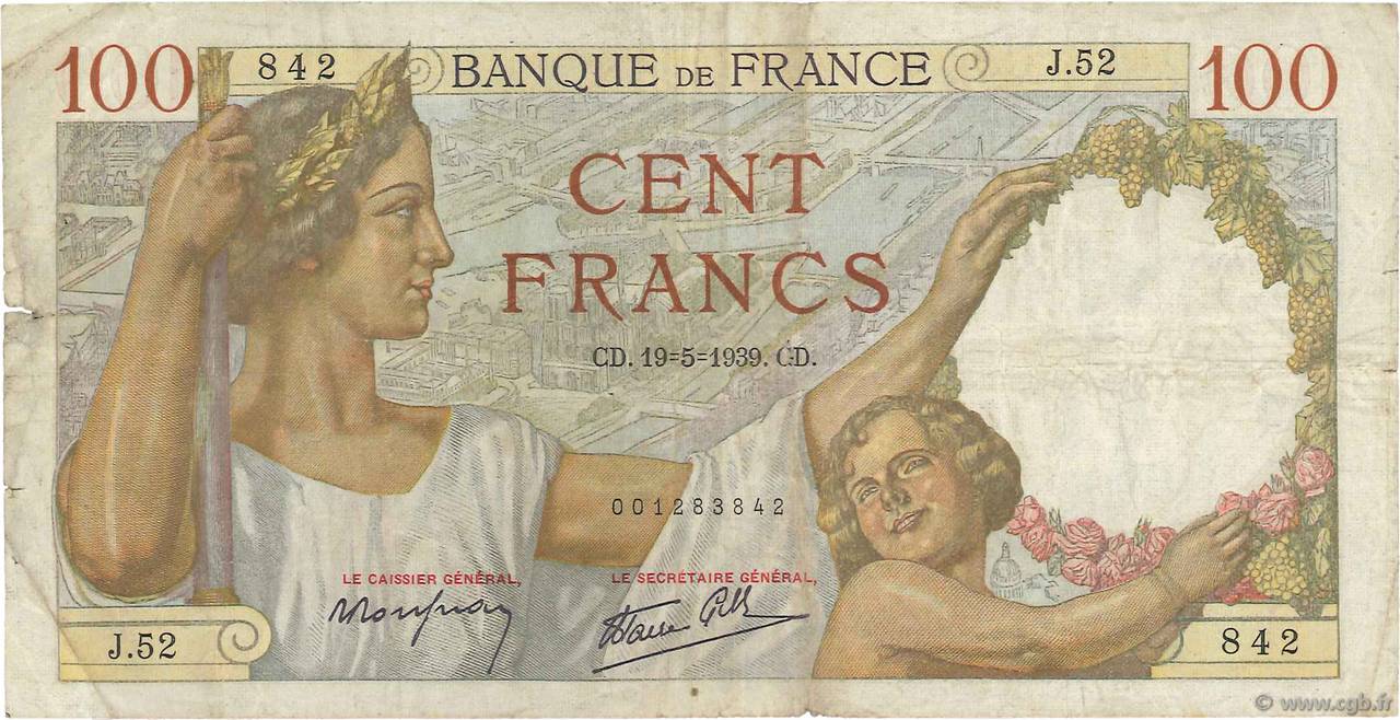 100 Francs SULLY FRANKREICH  1939 F.26.01 S