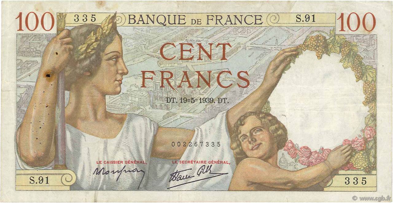 100 Francs SULLY FRANCIA  1939 F.26.01 BC