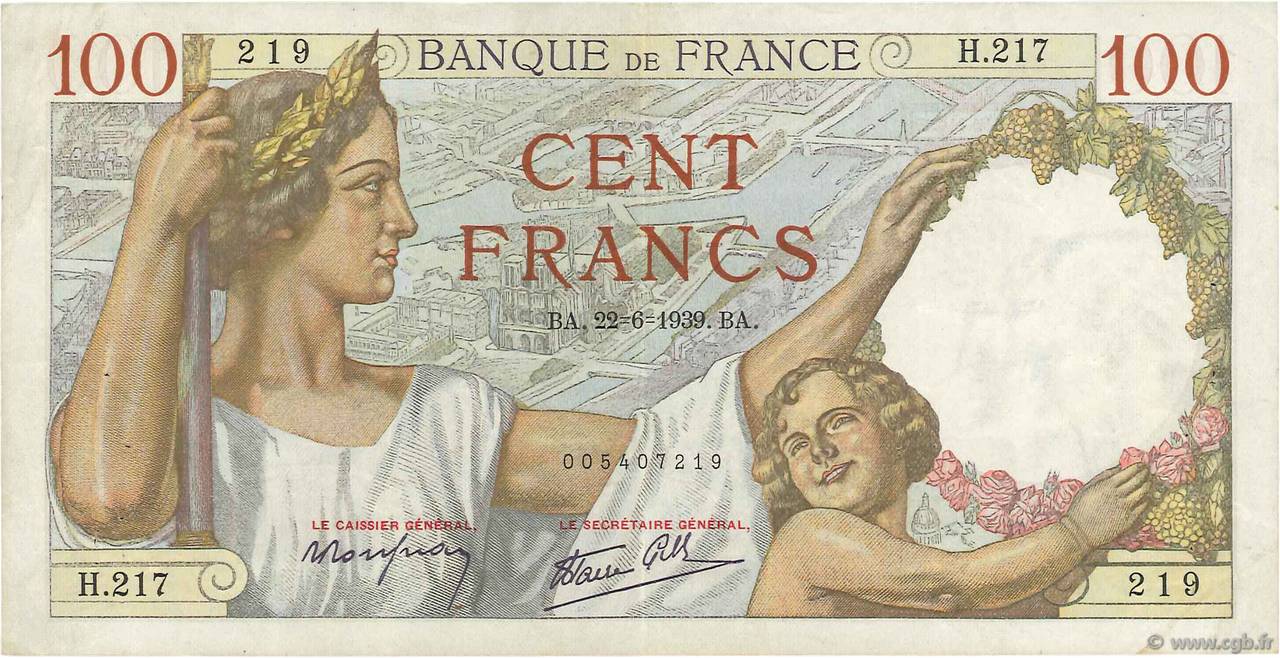 100 Francs SULLY FRANKREICH  1939 F.26.03 SS