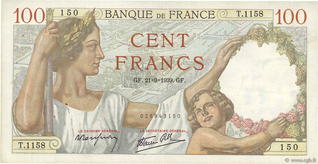 100 Francs SULLY FRANKREICH  1939 F.26.07 SS