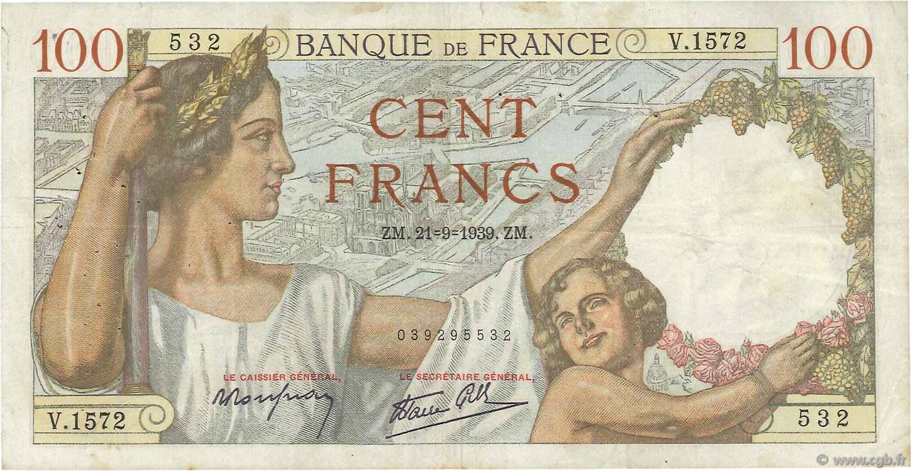 100 Francs SULLY FRANKREICH  1939 F.26.07 fSS