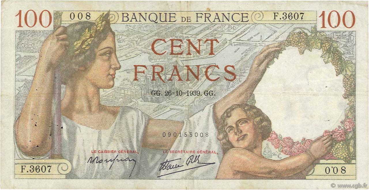 100 Francs SULLY FRANCE  1939 F.26.12 TB