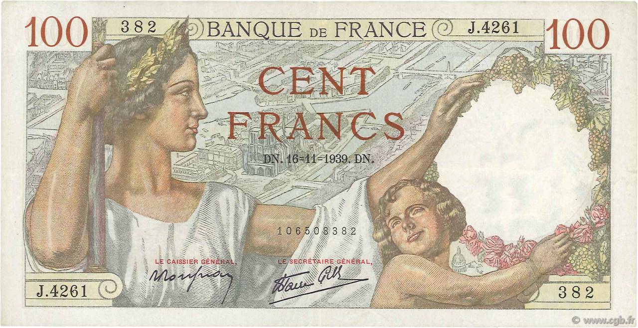100 Francs SULLY FRANCE  1939 F.26.15 VF