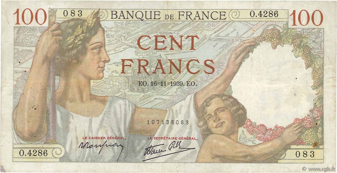 100 Francs SULLY FRANCIA  1939 F.26.15 BC
