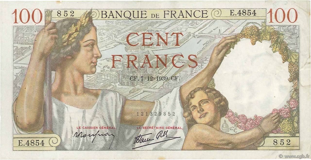 100 Francs SULLY FRANKREICH  1939 F.26.17 SS