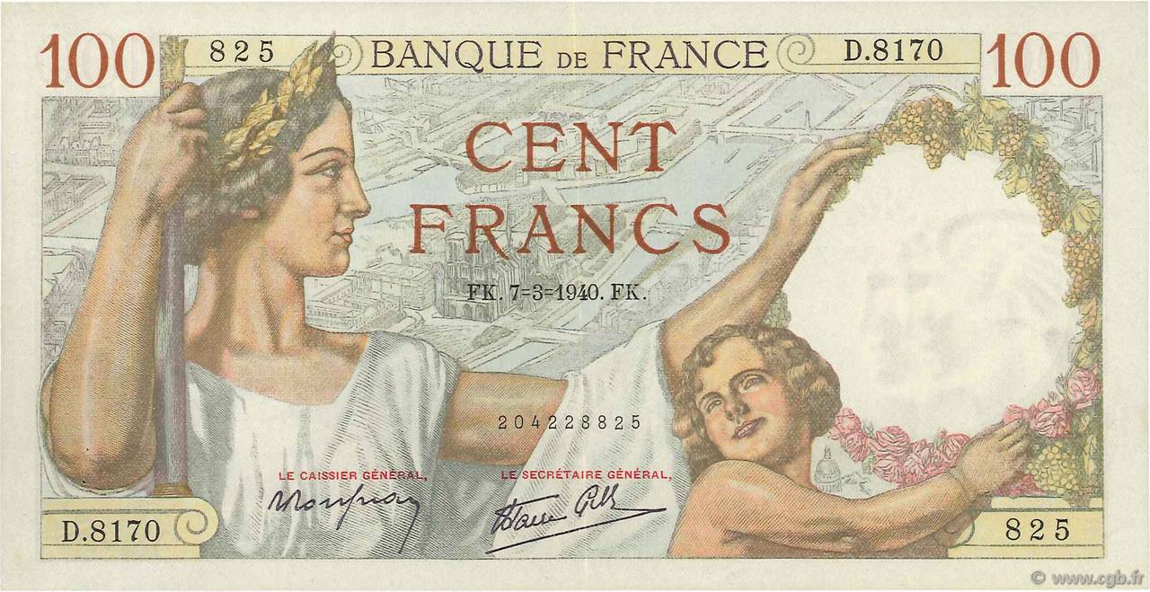 100 Francs SULLY FRANCIA  1940 F.26.24 SPL
