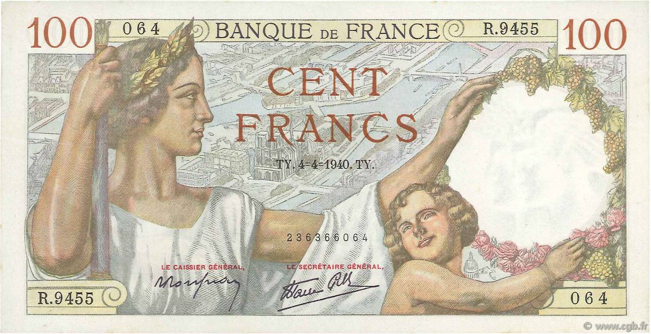 100 Francs SULLY FRANKREICH  1940 F.26.26 fST