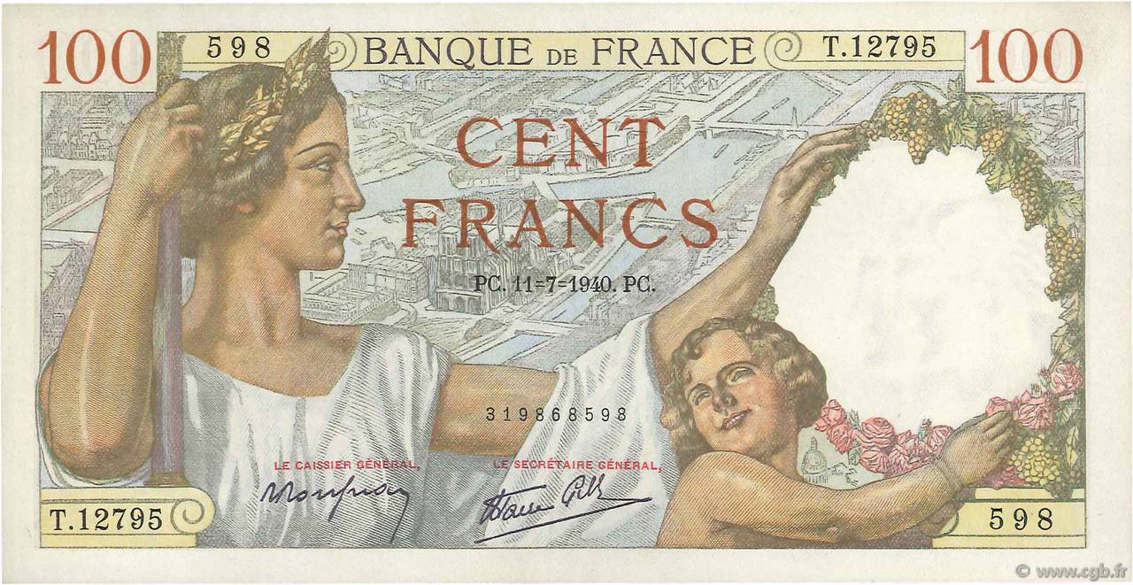 100 Francs SULLY FRANCIA  1940 F.26.33 EBC