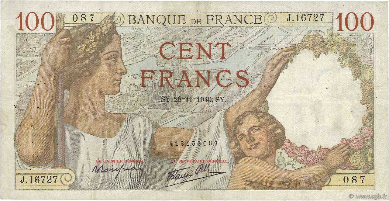 100 Francs SULLY FRANKREICH  1940 F.26.41 S