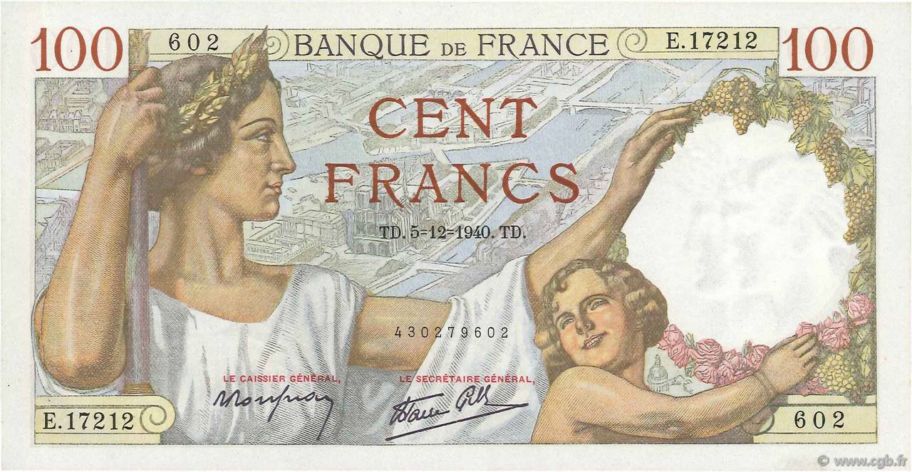 100 Francs SULLY FRANCIA  1940 F.26.42 SC+