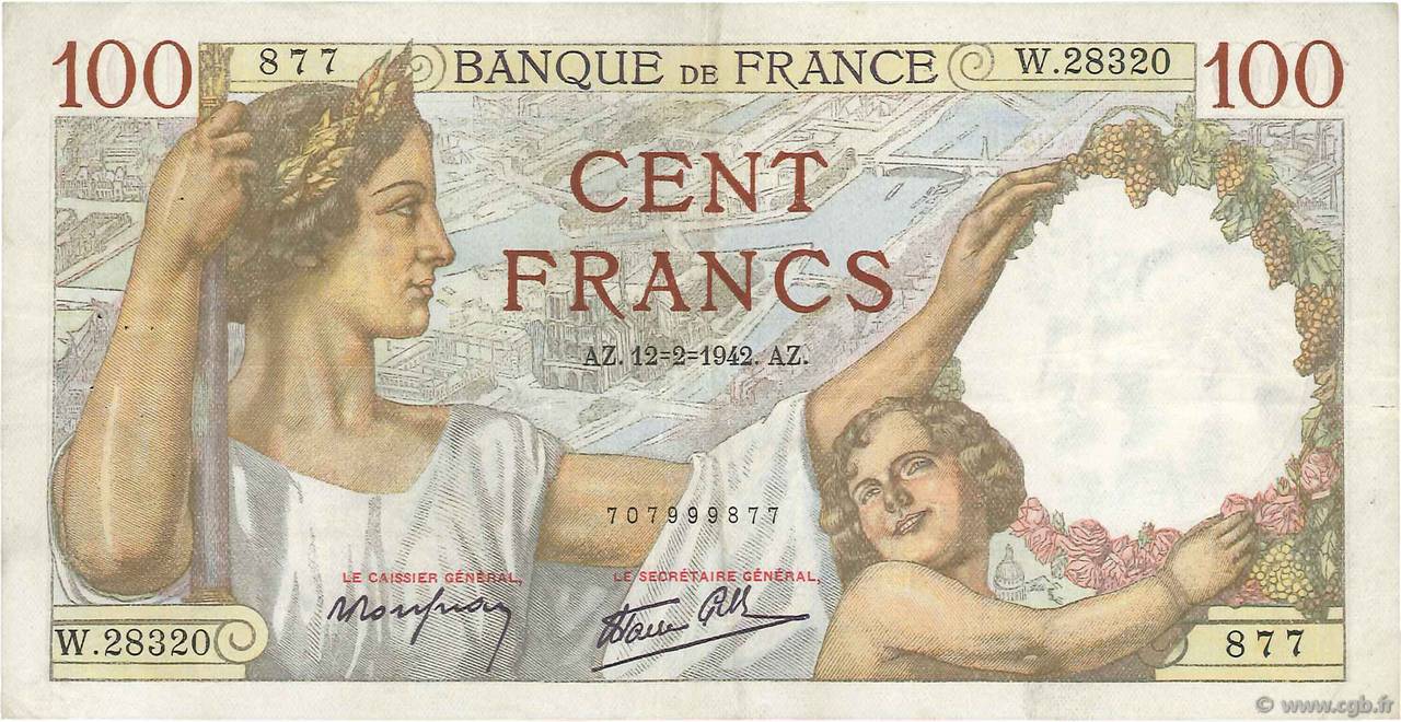 100 Francs SULLY FRANCIA  1942 F.26.66 MBC