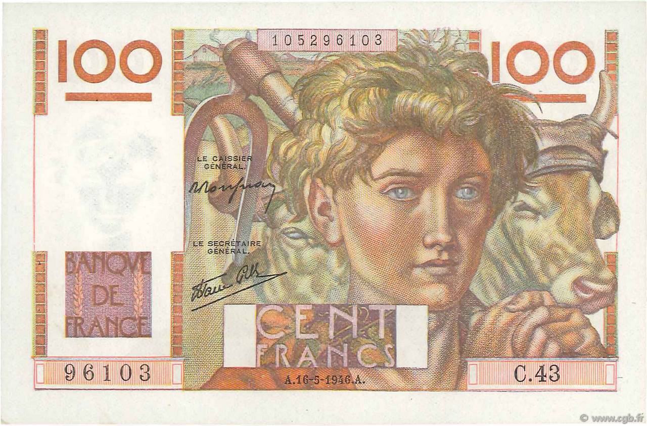 100 Francs JEUNE PAYSAN FRANCIA  1946 F.28.04 q.AU