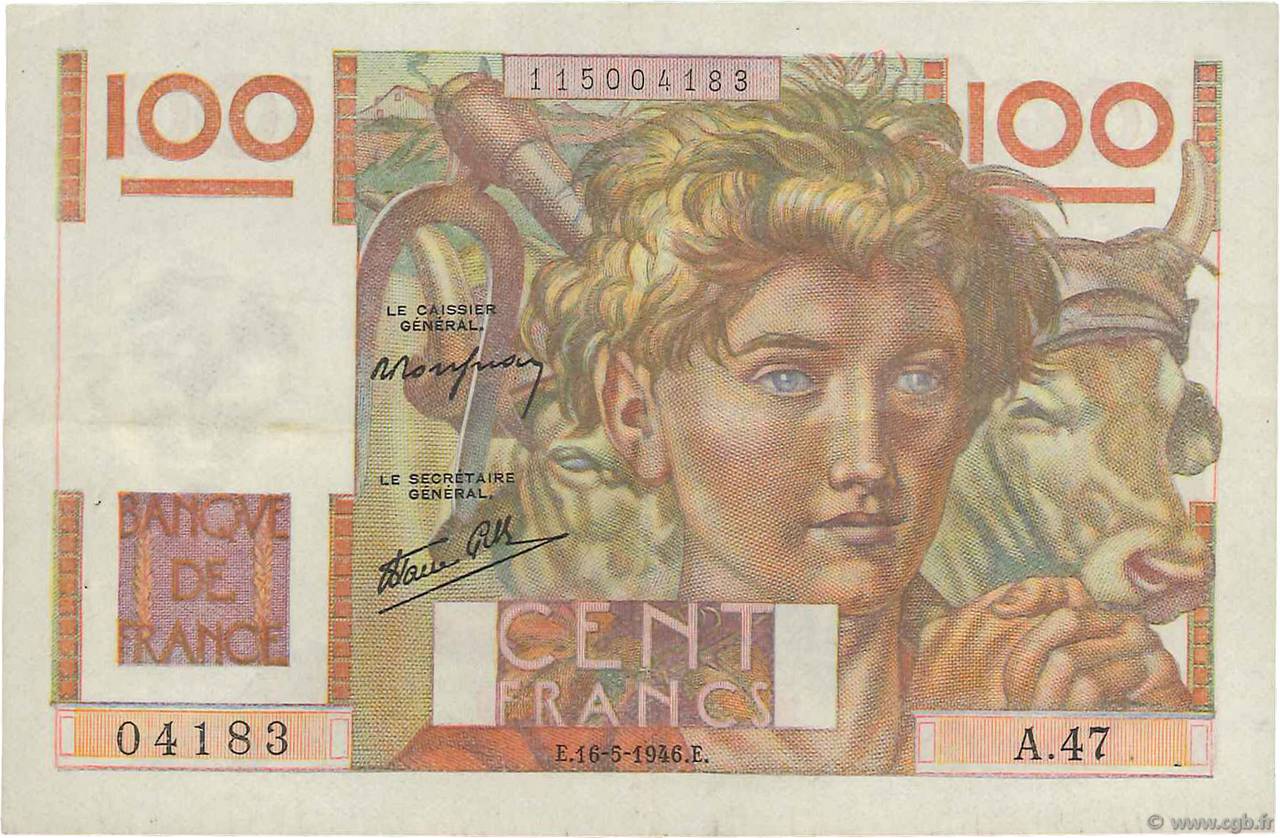 100 Francs JEUNE PAYSAN FRANCIA  1946 F.28.04 BB