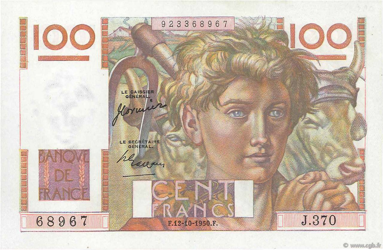 100 Francs JEUNE PAYSAN FRANCIA  1950 F.28.27 SC
