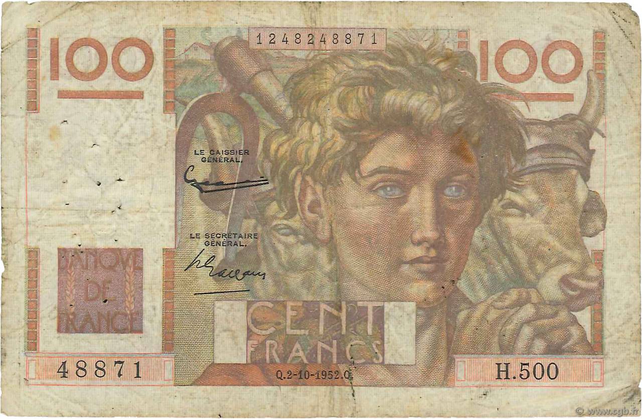 100 Francs JEUNE PAYSAN filigrane inversé FRANCIA  1952 F.28bis.01 B