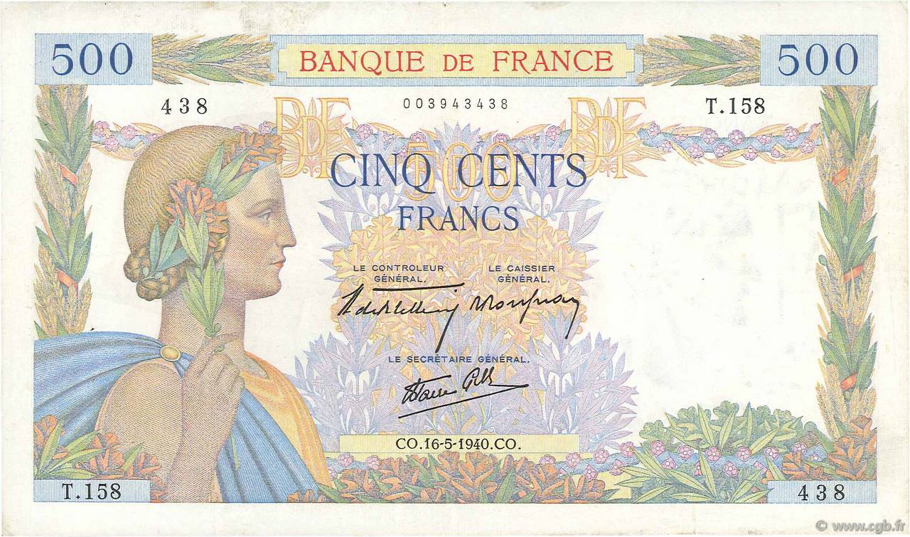 500 Francs LA PAIX FRANCIA  1940 F.32.02 BC+