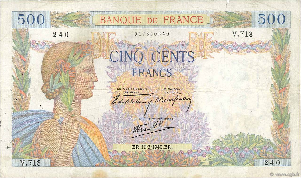 500 Francs LA PAIX FRANCIA  1940 F.32.04 MB