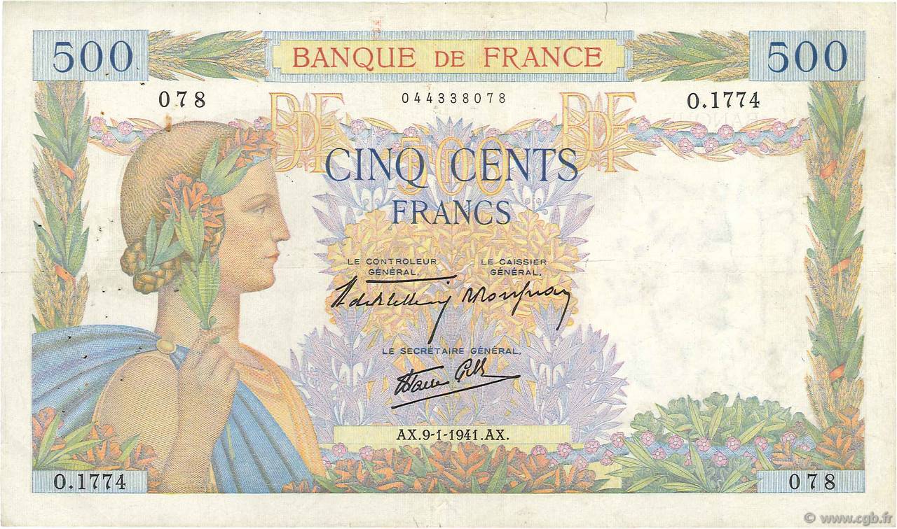 500 Francs LA PAIX FRANKREICH  1941 F.32.12 S
