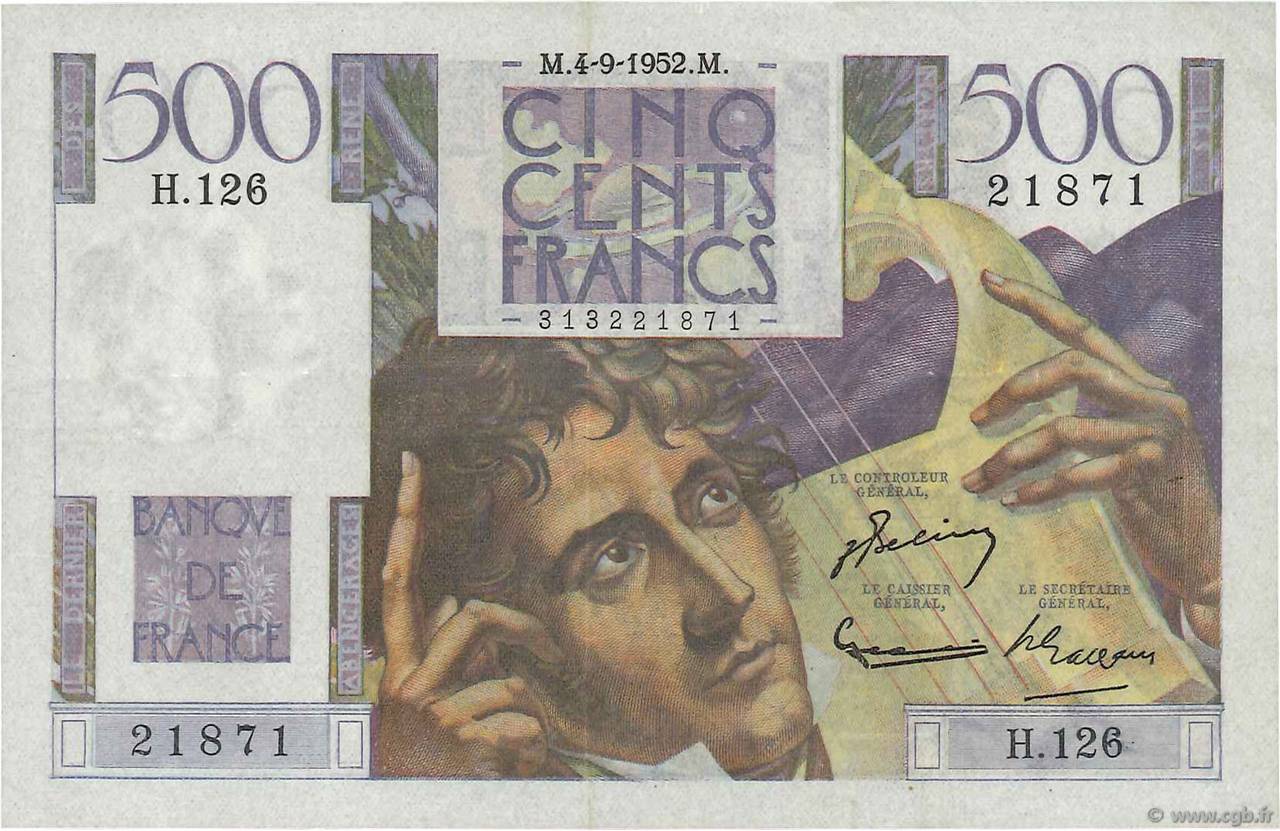 500 Francs CHATEAUBRIAND FRANKREICH  1952 F.34.10 fVZ