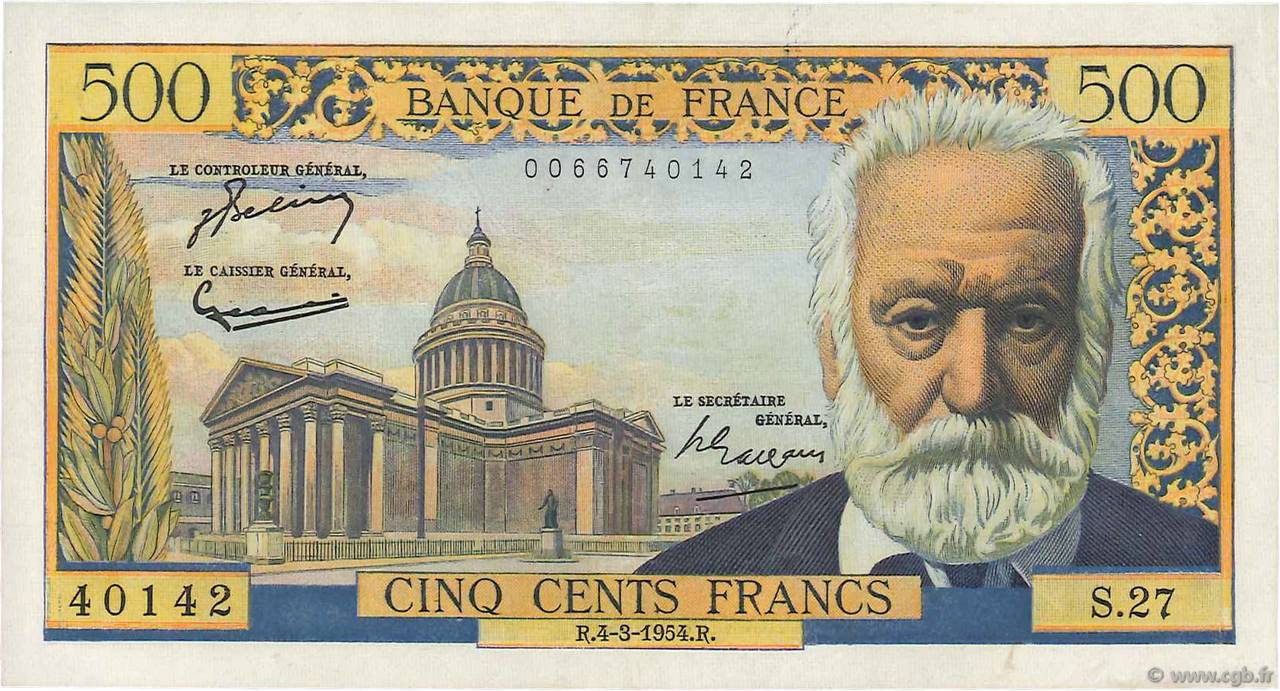 500 Francs VICTOR HUGO FRANCIA  1954 F.35.02 EBC