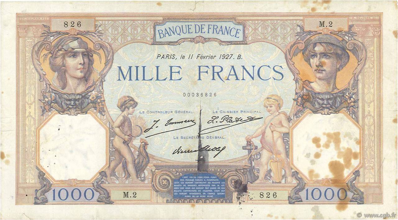 1000 Francs CÉRÈS ET MERCURE FRANKREICH  1927 F.37.01 S