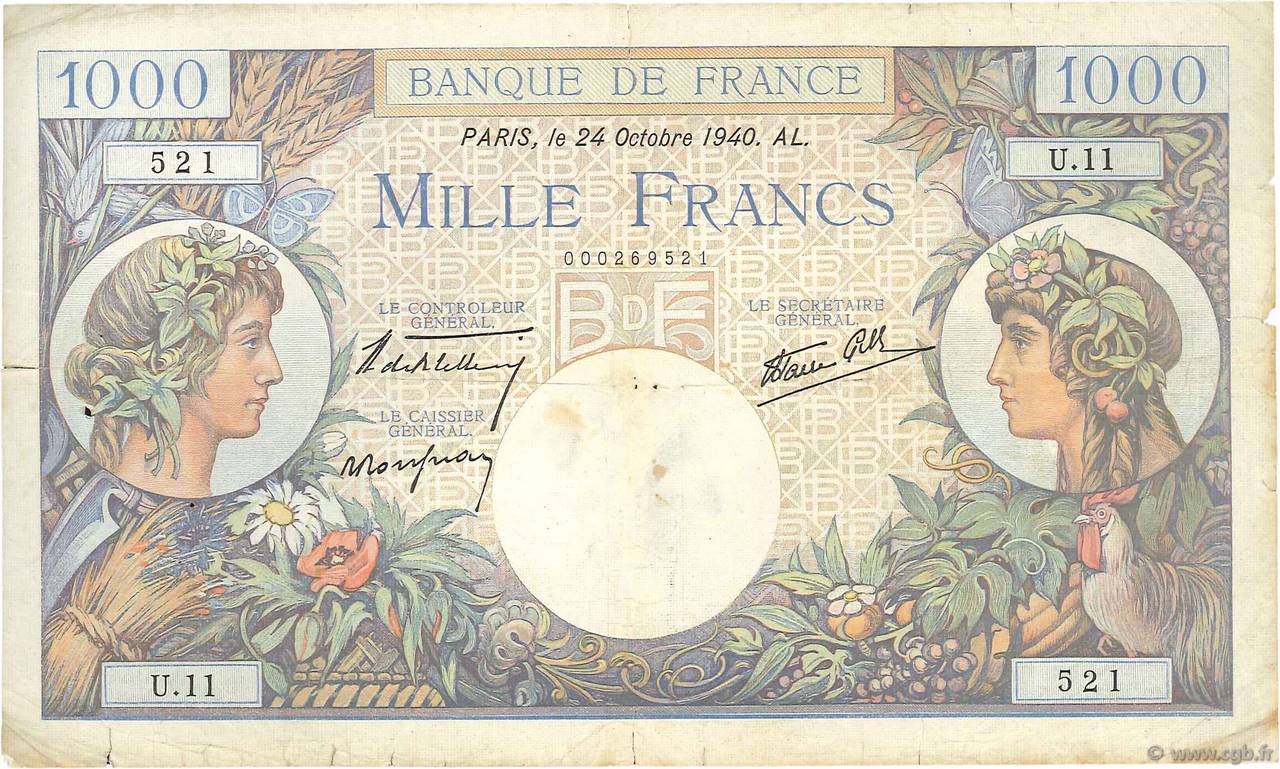 1000 Francs COMMERCE ET INDUSTRIE FRANCIA  1940 F.39.01 B