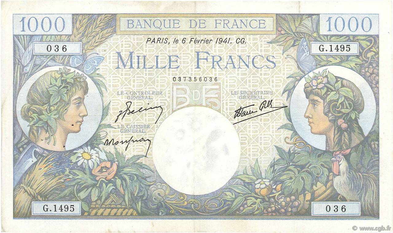 1000 Francs COMMERCE ET INDUSTRIE FRANCE  1941 F.39.04 TTB