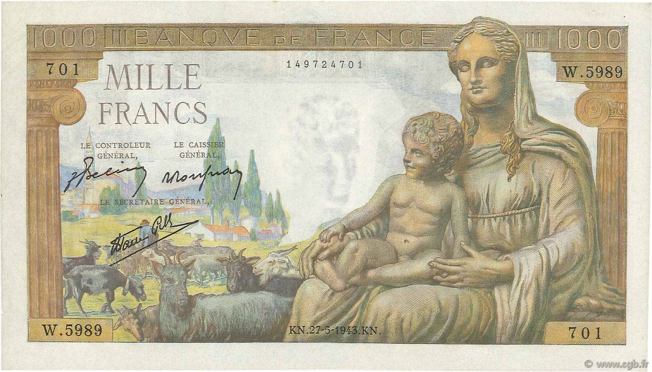 1000 Francs DÉESSE DÉMÉTER FRANCIA  1943 F.40.25 SC+